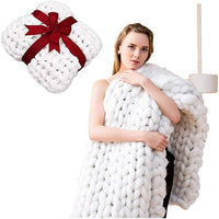 HKM-191635 Thick Knitted Grey Nordic Style Blanket - Super Soft Polyester Fiber Warm Covering 97x77cm