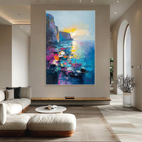 HKM-191891 Handmade Abstract Mediterranean Oil Painting on Canvas - Unstretched Wall Art for Home Decor