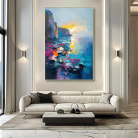 HKM-191891 Handmade Abstract Mediterranean Oil Painting on Canvas - Unstretched Wall Art for Home Decor