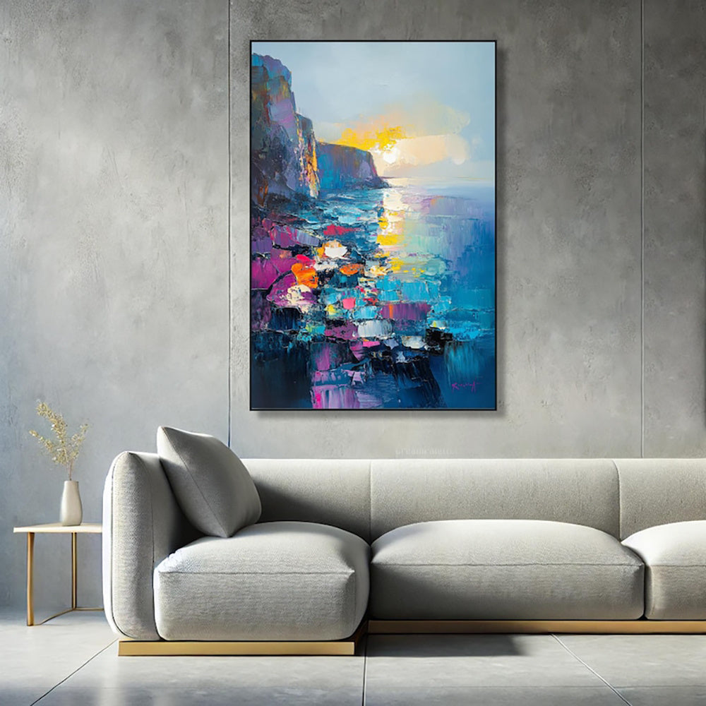 HKM-191891 Handmade Abstract Mediterranean Oil Painting on Canvas - Unstretched Wall Art for Home Decor