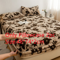 HKM-191955 Class A Thickened Thermal Velvet Bedspread with Plant and Flower Pattern - Milk Fiber Fitted Sheet Set