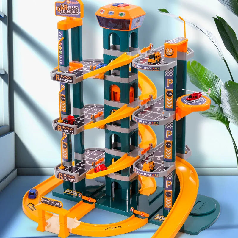 HKM-192211 Electric Multilayer Car Parking Garage Set for Kids - DIY Assembly Educational Toy, 2-4 Years
