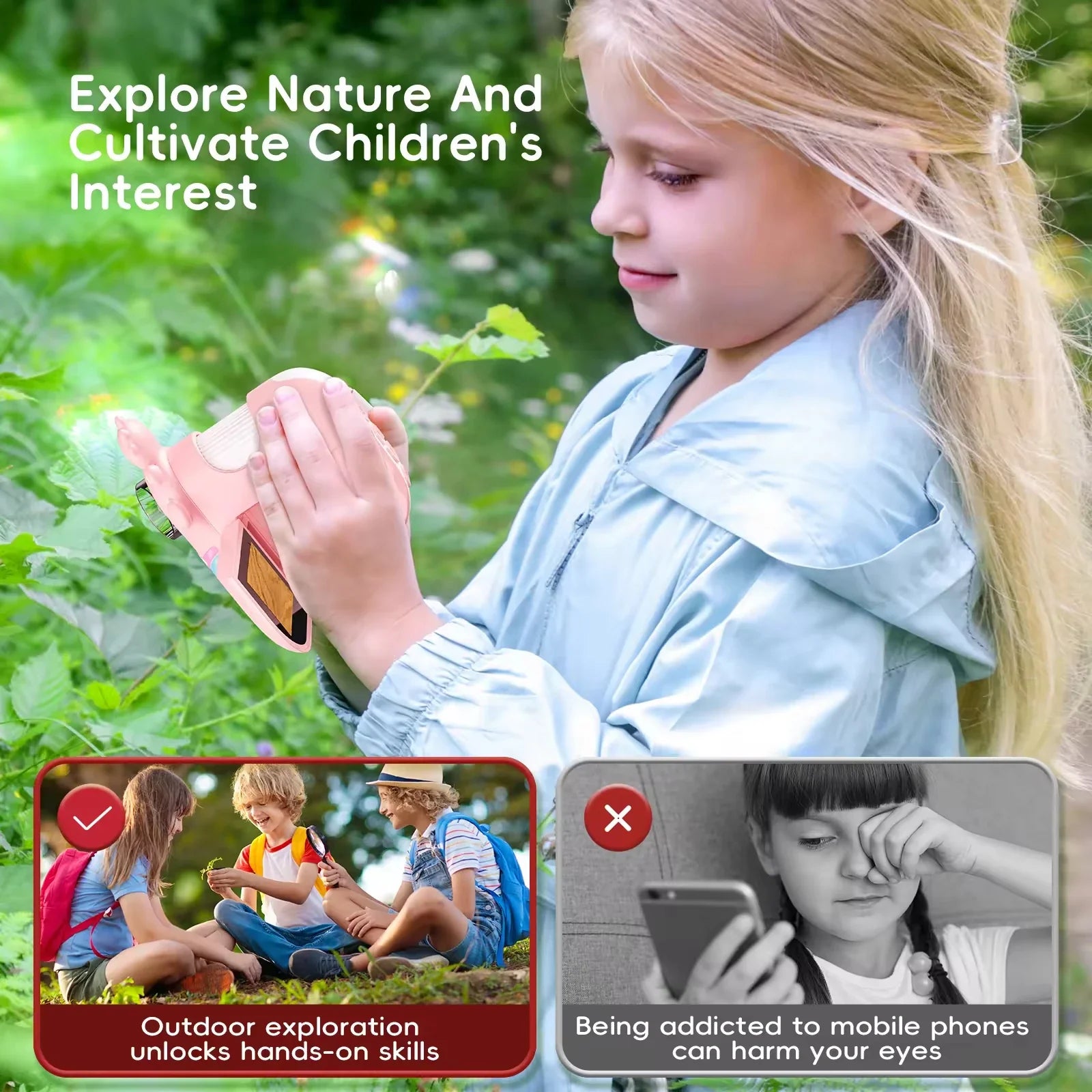 KTX-192531 Children's Portable 2-Inch Handheld HD Microscope for Nature Exploration and Learning