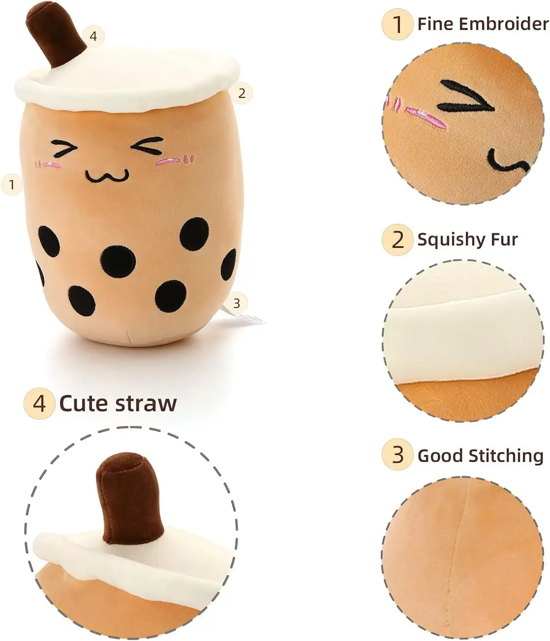 Plush Boba Milk Tea Cup Pillow Stuffed Toy - Soft PP Cotton, Available in 24/35/50cm