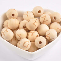 HKM-192787 26 English Letters Small Hole Lotus Wood Log Beads – 14mm, Single-Sided, 50/100pcs