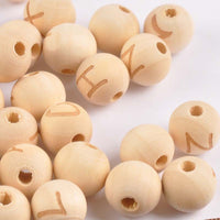 HKM-192787 26 English Letters Small Hole Lotus Wood Log Beads – 14mm, Single-Sided, 50/100pcs