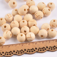 HKM-192787 26 English Letters Small Hole Lotus Wood Log Beads – 14mm, Single-Sided, 50/100pcs