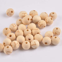 HKM-192787 26 English Letters Small Hole Lotus Wood Log Beads – 14mm, Single-Sided, 50/100pcs