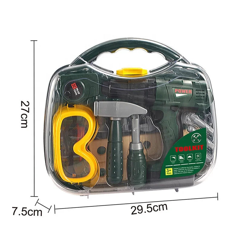 KTX-192787 Kids Pretend Play Electric Simulation Tool Set with Chainsaw and Garden Tools in Portable Box