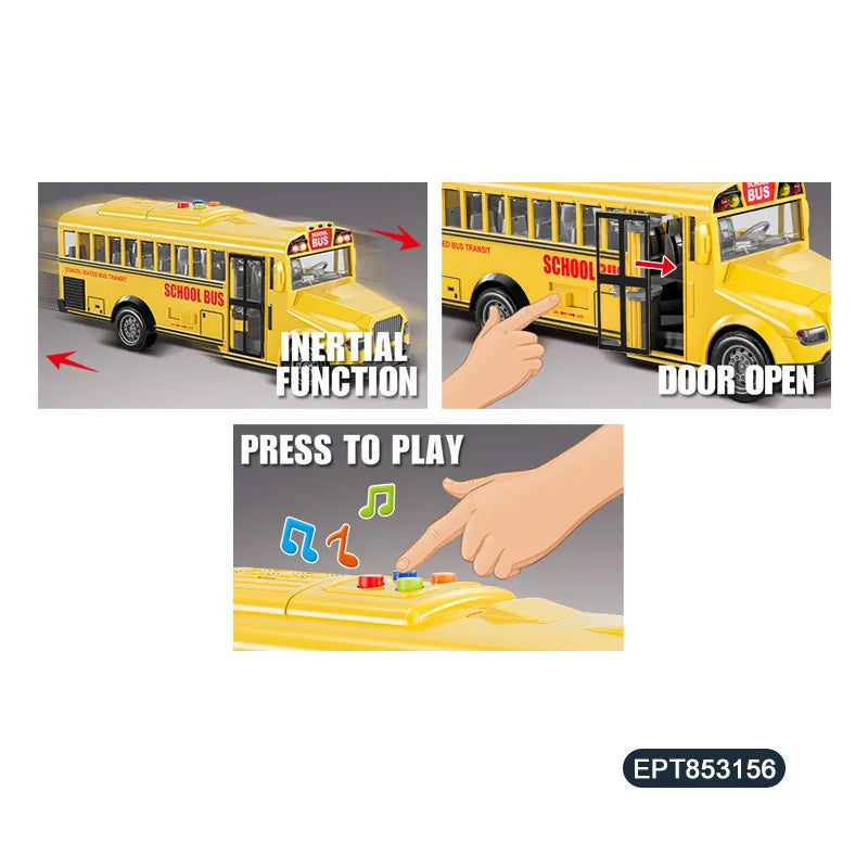 HKM-192915 Inertial Electric Light Music Double-Decker Mini Bus Toy for Kids Ages 2-7 with Opening Doors and Sound Features
