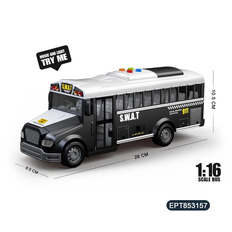 HKM-192915 Inertial Electric Light Music Double-Decker Mini Bus Toy for Kids Ages 2-7 with Opening Doors and Sound Features