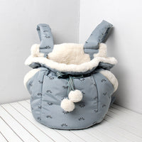 HKM-193299 Portable Winter Travel Cat Chest Bag in Plush Flannel, Available in Blue and Pink for Cats 4-10 lbs