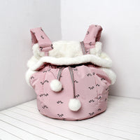 HKM-193299 Portable Winter Travel Cat Chest Bag in Plush Flannel, Available in Blue and Pink for Cats 4-10 lbs