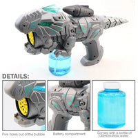HKM-193363 Mecha Dinosaur Bubble Maker with Light and Music for Kids, Fun Outdoor Soap Bubble Toy