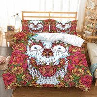 HKM-193427 3D Printed Skull Three-Piece Bedding Set with Duvet Cover, Sheet, and Pillowcase, 200x230cm