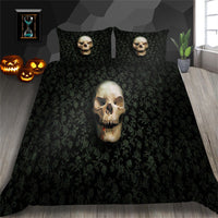 HKM-193427 3D Printed Skull Three-Piece Bedding Set with Duvet Cover, Sheet, and Pillowcase, 200x230cm