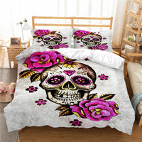 HKM-193427 3D Printed Skull Three-Piece Bedding Set with Duvet Cover, Sheet, and Pillowcase, 200x230cm