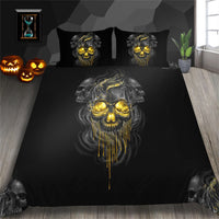 HKM-193427 3D Printed Skull Three-Piece Bedding Set with Duvet Cover, Sheet, and Pillowcase, 200x230cm
