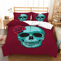 HKM-193427 3D Printed Skull Three-Piece Bedding Set with Duvet Cover, Sheet, and Pillowcase, 200x230cm