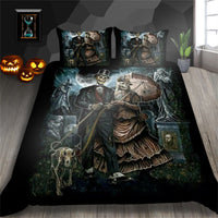HKM-193427 3D Printed Skull Three-Piece Bedding Set with Duvet Cover, Sheet, and Pillowcase, 200x230cm