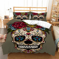 HKM-193427 3D Printed Skull Three-Piece Bedding Set with Duvet Cover, Sheet, and Pillowcase, 200x230cm