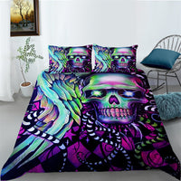 HKM-193427 3D Printed Skull Three-Piece Bedding Set with Duvet Cover, Sheet, and Pillowcase, 200x230cm