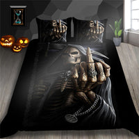 HKM-193427 3D Printed Skull Three-Piece Bedding Set with Duvet Cover, Sheet, and Pillowcase, 200x230cm