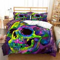 HKM-193427 3D Printed Skull Three-Piece Bedding Set with Duvet Cover, Sheet, and Pillowcase, 200x230cm