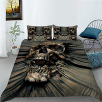HKM-193427 3D Printed Skull Three-Piece Bedding Set with Duvet Cover, Sheet, and Pillowcase, 200x230cm