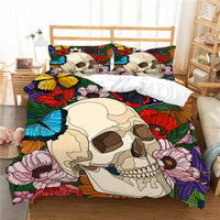 HKM-193427 3D Printed Skull Three-Piece Bedding Set with Duvet Cover, Sheet, and Pillowcase, 200x230cm