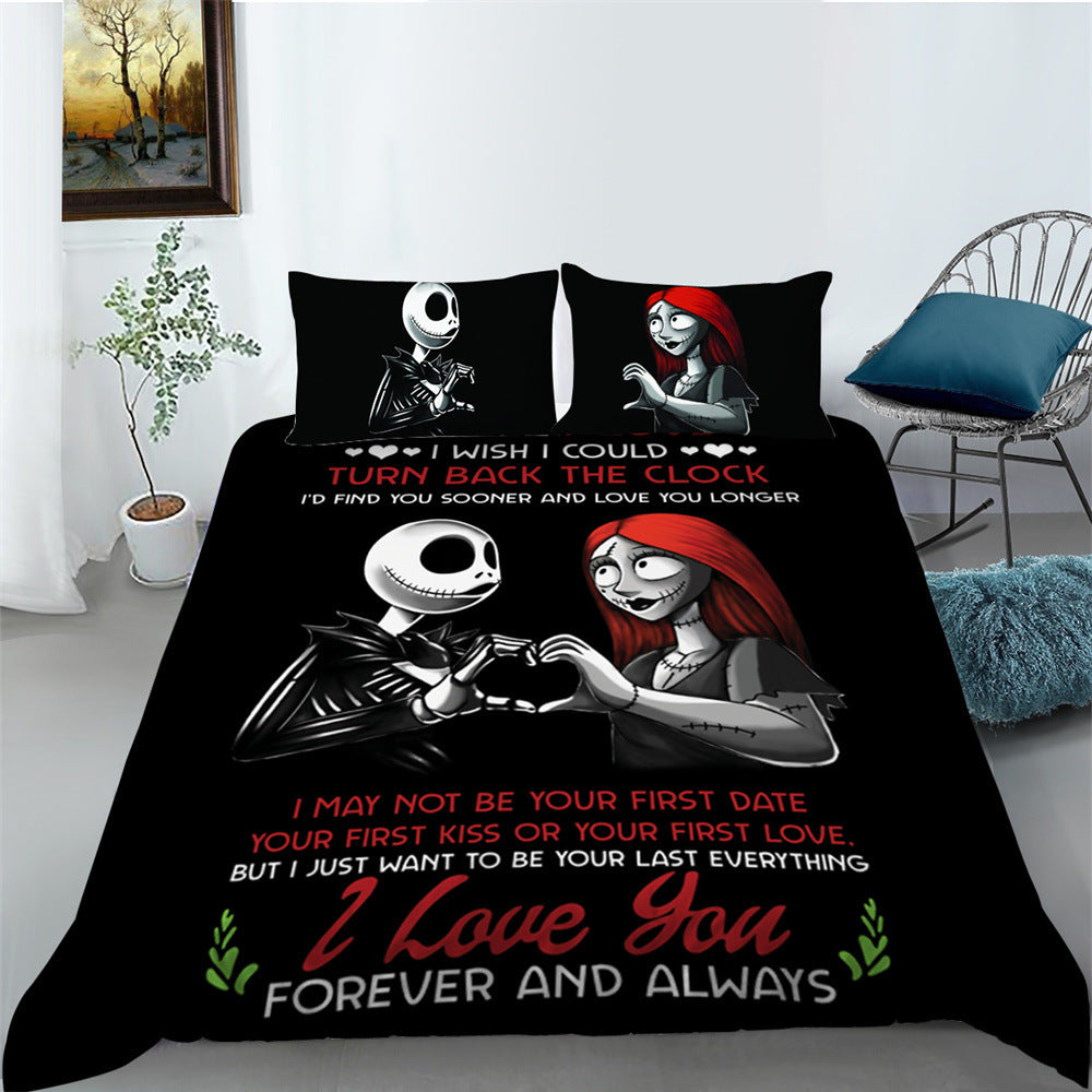 HKM-193427 3D Printed Skull Three-Piece Bedding Set with Duvet Cover, Sheet, and Pillowcase, 200x230cm