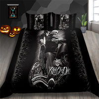 HKM-193427 3D Printed Skull Three-Piece Bedding Set with Duvet Cover, Sheet, and Pillowcase, 200x230cm