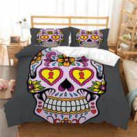 HKM-193427 3D Printed Skull Three-Piece Bedding Set with Duvet Cover, Sheet, and Pillowcase, 200x230cm