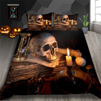 HKM-193427 3D Printed Skull Three-Piece Bedding Set with Duvet Cover, Sheet, and Pillowcase, 200x230cm