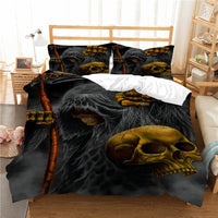 HKM-193427 3D Printed Skull Three-Piece Bedding Set with Duvet Cover, Sheet, and Pillowcase, 200x230cm