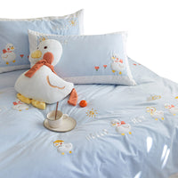 HKM-193427 Cotton Cartoon Duvet Cover Set with Cute Duck Design in Multiple Colors