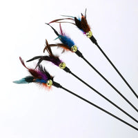 HKM-193555 Rainbow Color Feather Toys Funny Cat Stick Plush Feathers With Bells Teaser Stick Interactive Pet Cat Playing Training Toy