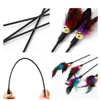 HKM-193555 Rainbow Color Feather Toys Funny Cat Stick Plush Feathers With Bells Teaser Stick Interactive Pet Cat Playing Training Toy