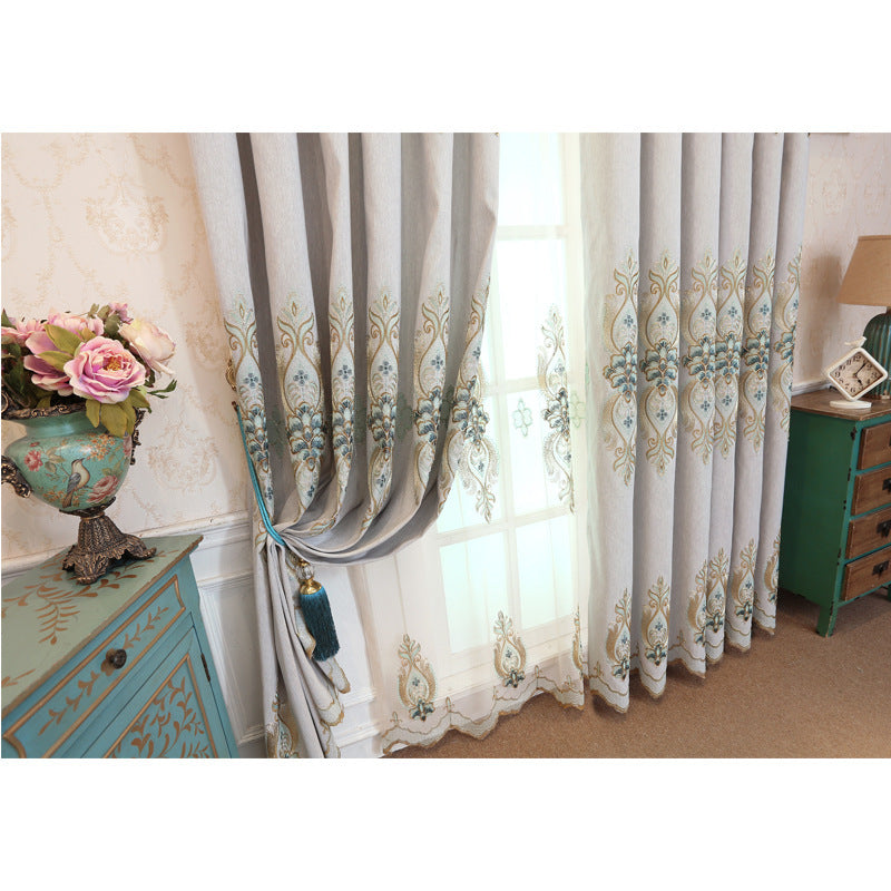 HKM-193811 Modern Slub Cotton Embroidery Curtain Fabric - High Shading in Yellow, Beige, Blue