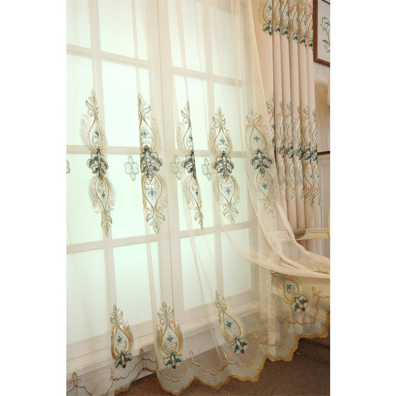 HKM-193811 Modern Slub Cotton Embroidery Curtain Fabric - High Shading in Yellow, Beige, Blue