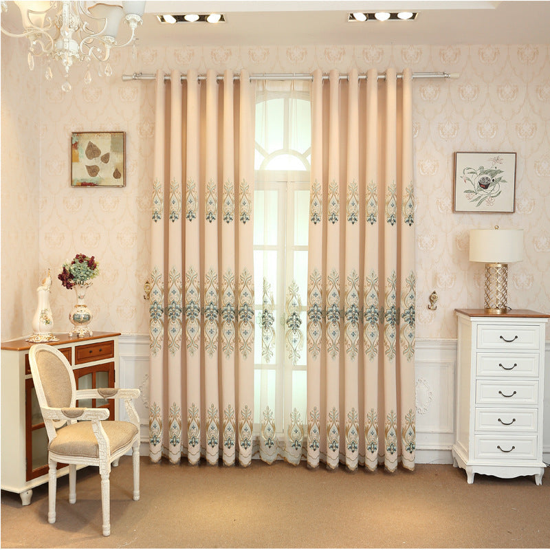 HKM-193811 Modern Slub Cotton Embroidery Curtain Fabric - High Shading in Yellow, Beige, Blue