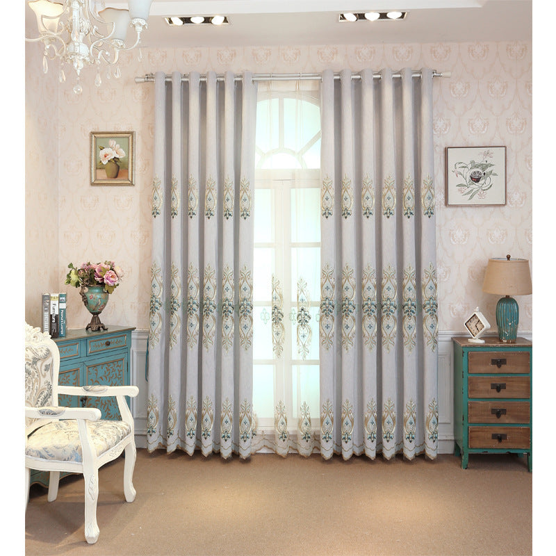 HKM-193811 Modern Slub Cotton Embroidery Curtain Fabric - High Shading in Yellow, Beige, Blue