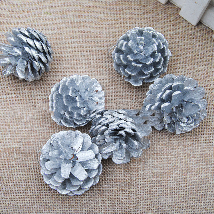 HKM-193875 Pine Cone Christmas Decoration Pendants in Gold and Silver - Set of 6