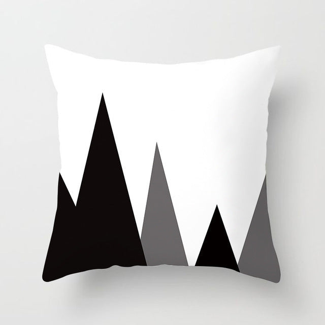 HKM-193939 Geometric Black and White Polyester Pillowcases with Plush Filling