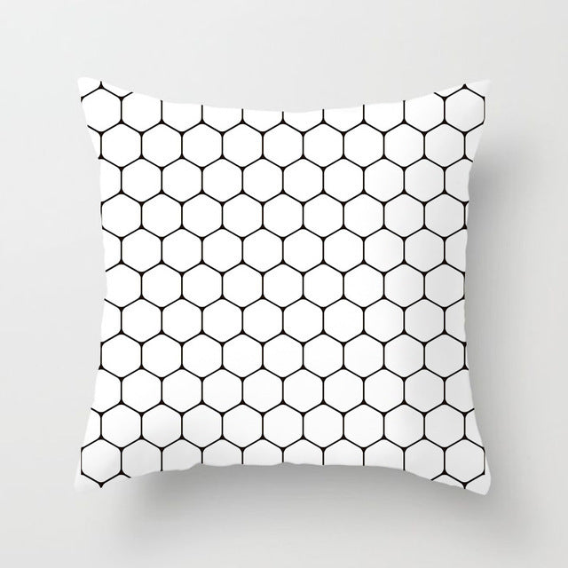 HKM-193939 Geometric Black and White Polyester Pillowcases with Plush Filling