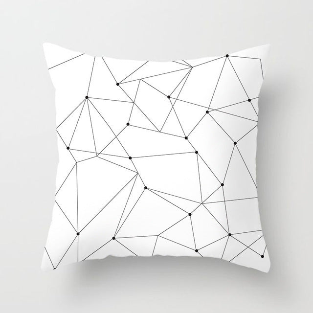 HKM-193939 Geometric Black and White Polyester Pillowcases with Plush Filling