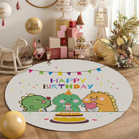 HKM-194003 Round Cartoon Floor Mat for Bedroom - Cute Animal & Dinosaur Designs, Machine Washable Polyester Fiber, Multiple Sizes Available