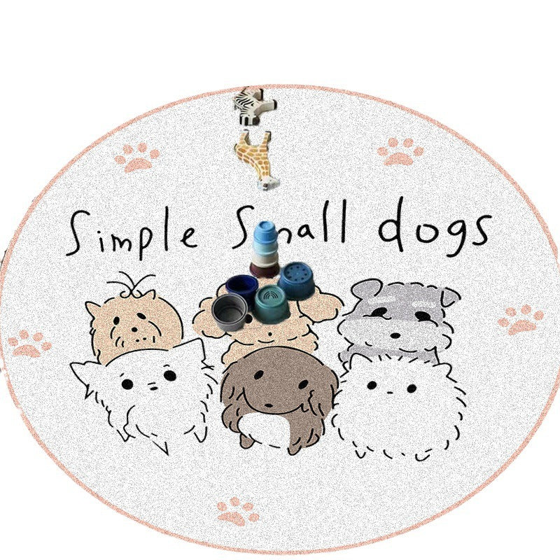KTX-194003 Round Cartoon Floor Mat for Bedroom - Cute Animal & Dinosaur Designs, Machine Washable Polyester Fiber, Multiple Sizes Available