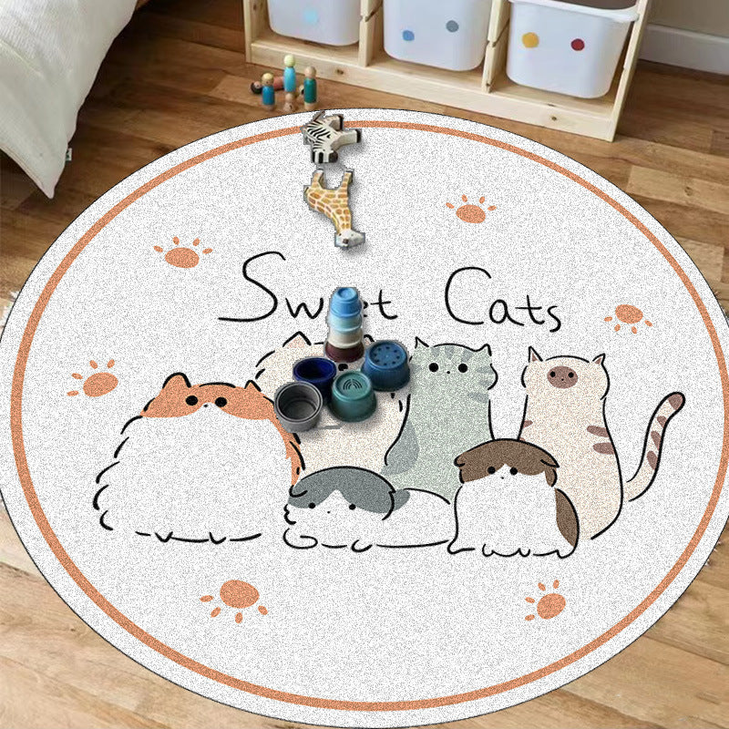 KTX-194003 Round Cartoon Floor Mat for Bedroom - Cute Animal & Dinosaur Designs, Machine Washable Polyester Fiber, Multiple Sizes Available