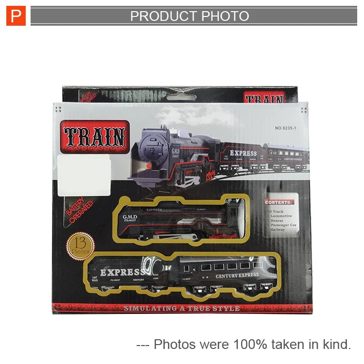 HKM-194067 Battery Operated Railway Train Toy with Sound and Light for Ages 5-13, Plastic Construction
